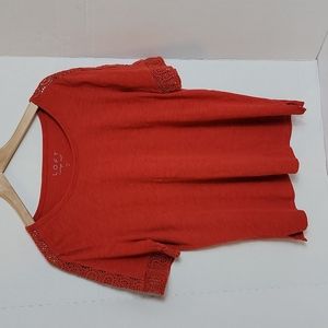 Loft Women's Red W/ Crochet Accent Short Sleeve Top,  M